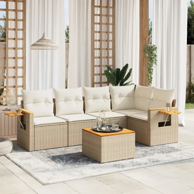 vidaXL 6-delige Loungeset met kussens poly rattan beige, foto 2