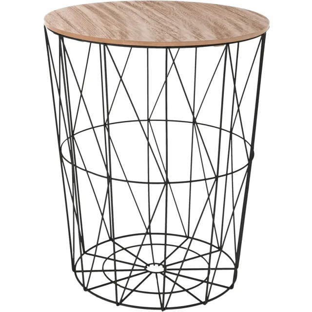 Atmosphera Bijzettafel Kumi - Zwarte salontafel en opberger - Metaal - Draadmand - Dia 47 cm H 57 cm Noir