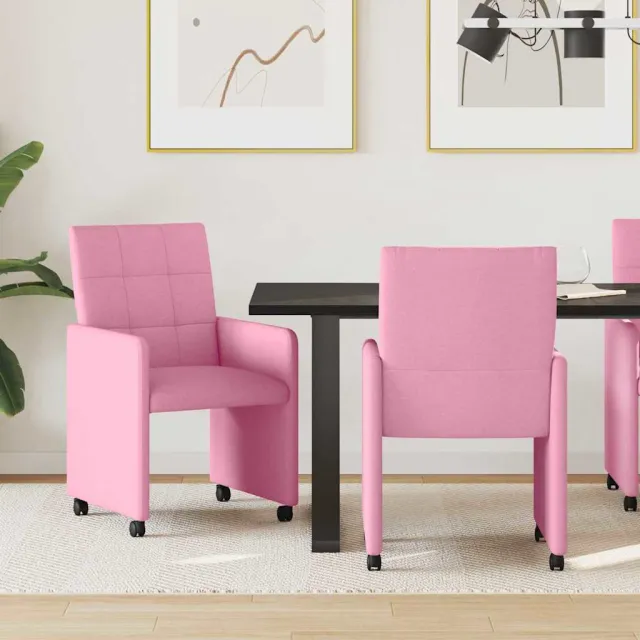 vidaXL Eetkamerstoelen met Wieltjes 2 st Stof Roze 57 x 66 x 94 cm, foto 2
