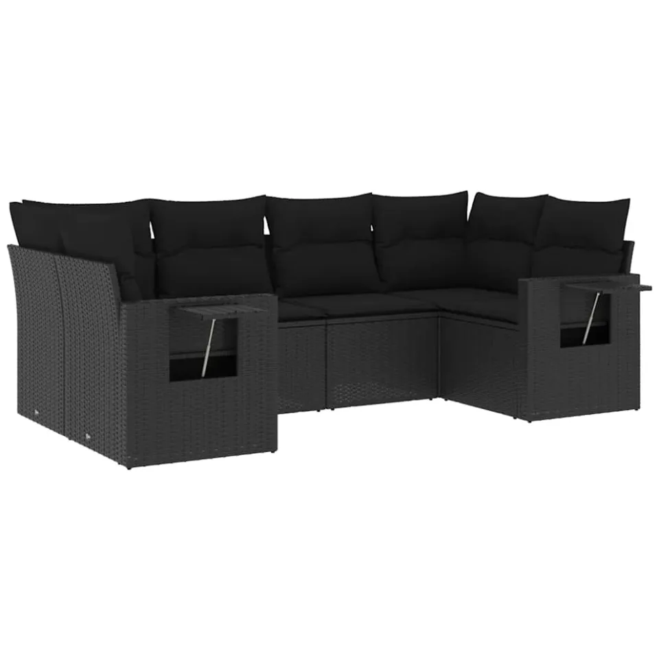 vidaXL 6-delige Loungeset met kussens poly rattan zwart, foto 3