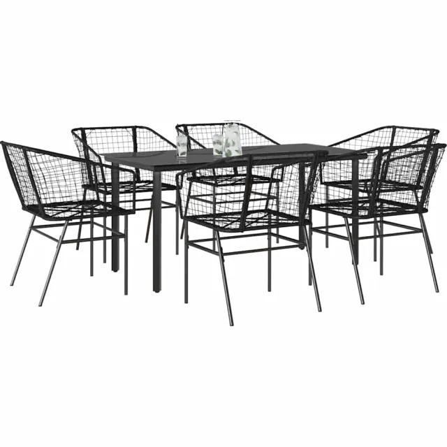 vidaXL 7-delige Tuinset poly rattan glas zwart