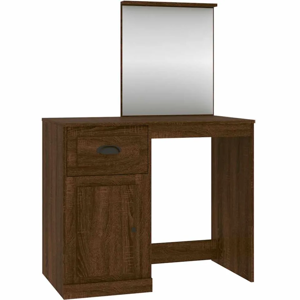 vidaXL Kaptafel met spiegel 90x50x132,5 cm bewerkt hout bruineiken