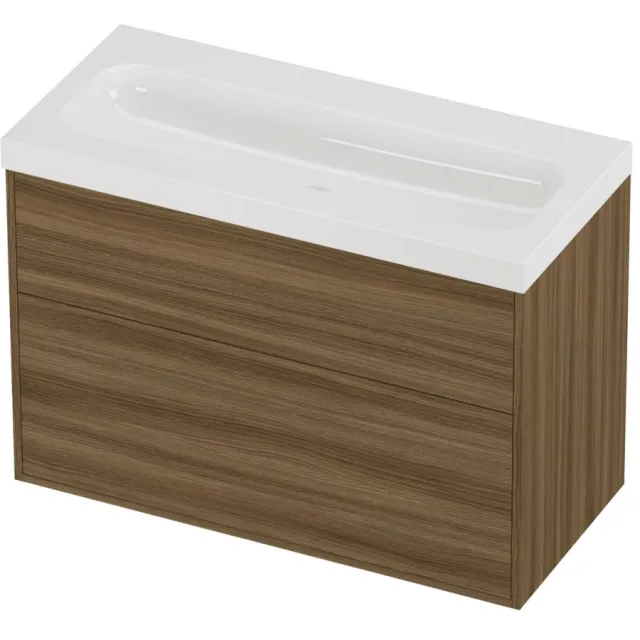 Proline Haga Badmeubelset Polystone Mezza 2 Laden 100x46x73 cm Glans Wit Caramel Walnut Houtlook