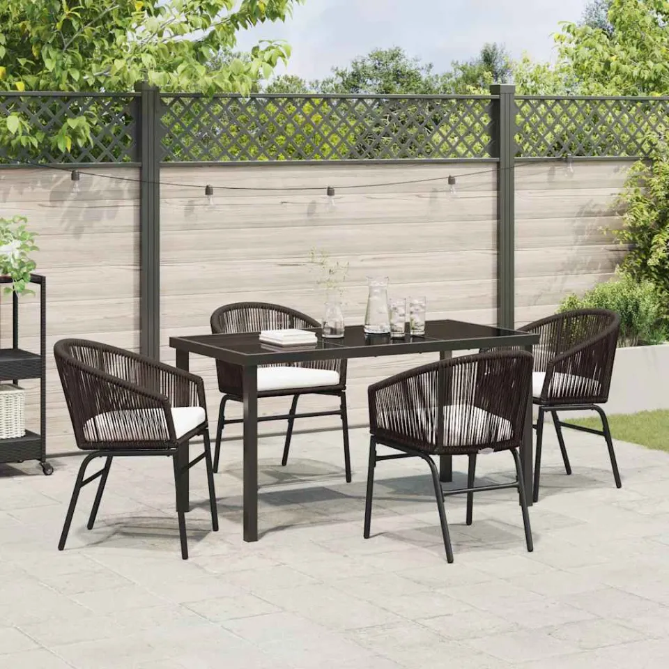 vidaXL Tuin eettafelset 5 st Bruin Gepoedercoat staal, foto 3