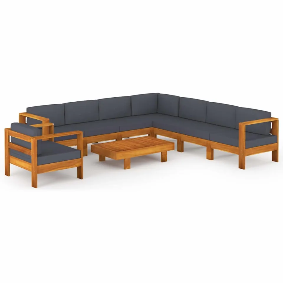 vidaXL 9-delige Loungeset met donkergrijze kussens acaciahout grijs, foto 3