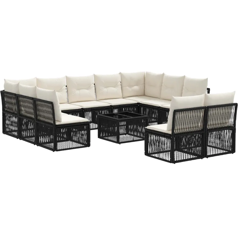 vidaXL Tuinbankenset 12 st 11-zits Zwart poly rattan, foto 3