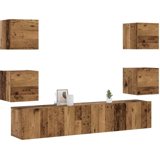 vidaXL Tv-wandkasten 6 st bewerkt hout oud houtkleurig Bruin