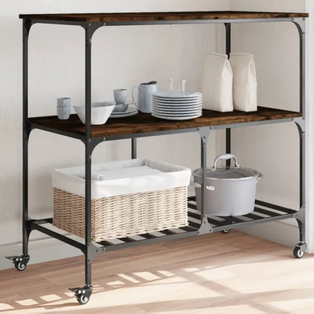 vidaXL Keukentrolley 100x50x95 cm bewerkt hout gerookt eikenkleurig, foto 2