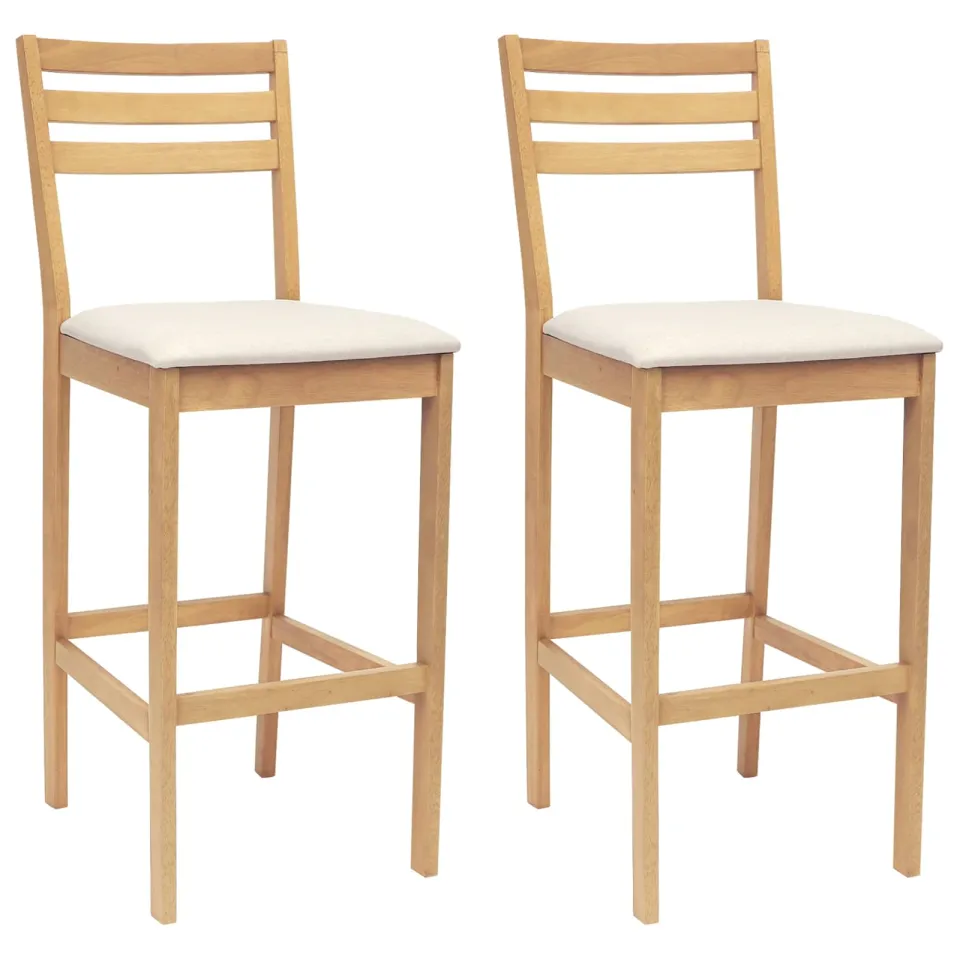 vidaXL Barkruk 2 st Natuurlijk en Beige Massief Rubberhout en Stof Bruin