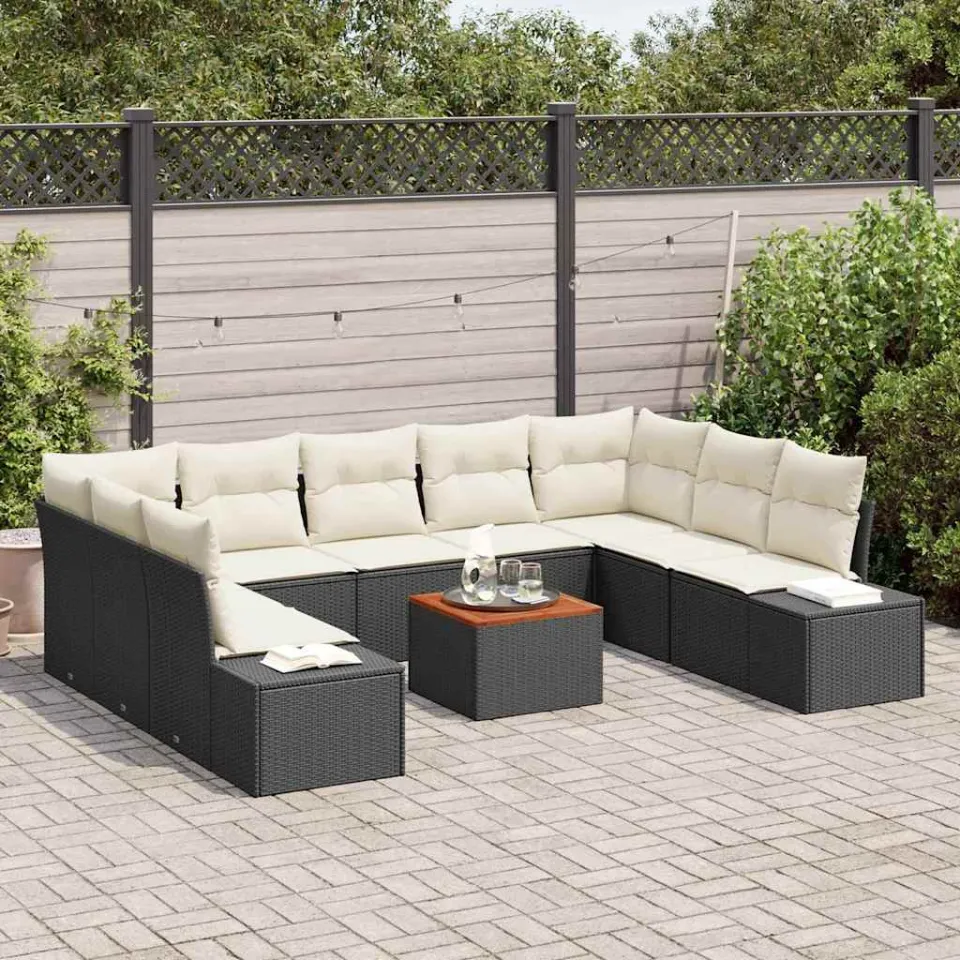 vidaXL Tuin Sofa Set 10 st Zwart en wit, foto 3