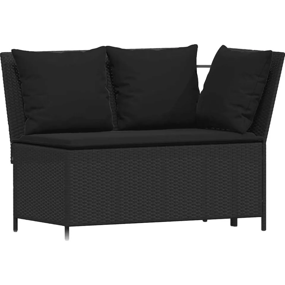 vidaXL 3-delige Loungeset met kussens poly rattan zwart, foto 4