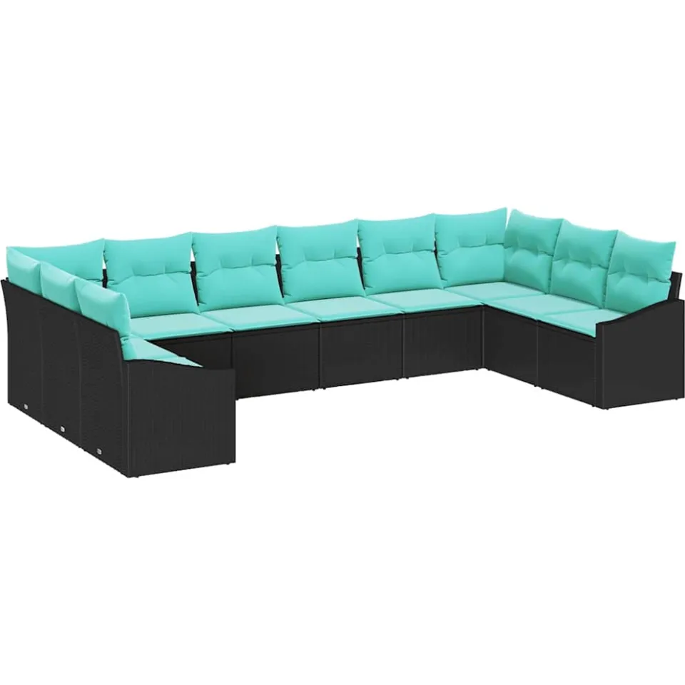 vidaXL Bankstel 10 st Zwart poly rattan