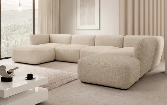 MEUBELLA Hoekbank Caesar - Beige - Teddy Boucle stof - Rechts