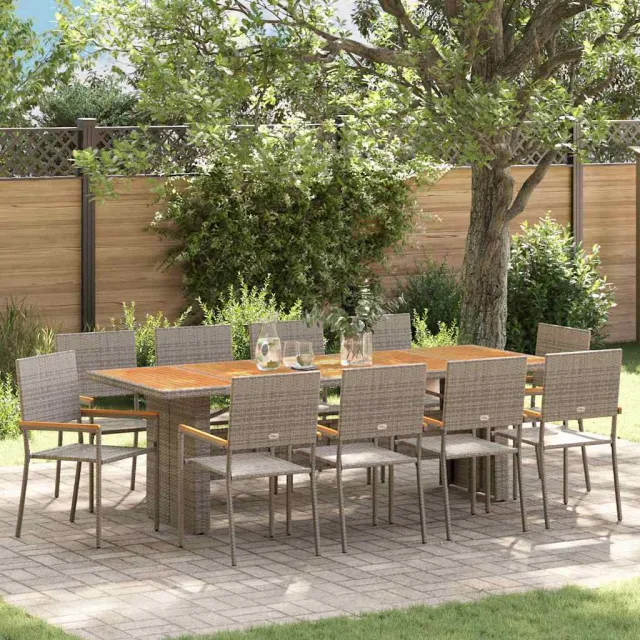 vidaXL Tuin eettafelset 11 st Grijs poly rattan
