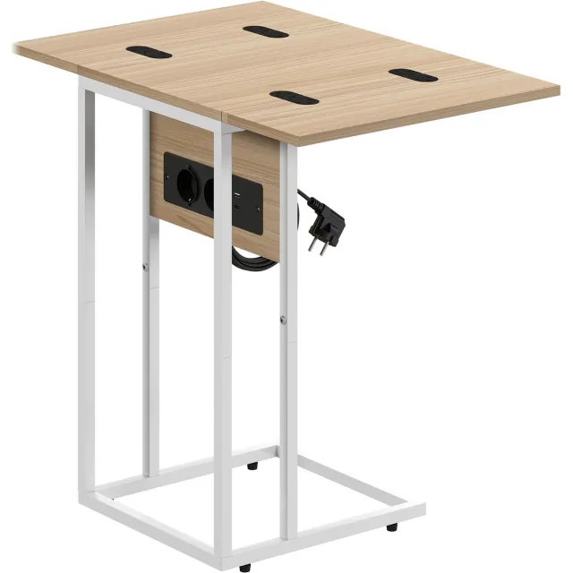 Homona Bijzettafel - Met oplaadstation en klapbaar blad - 39 x 29 x 57 cm - Houtkleur/Wit