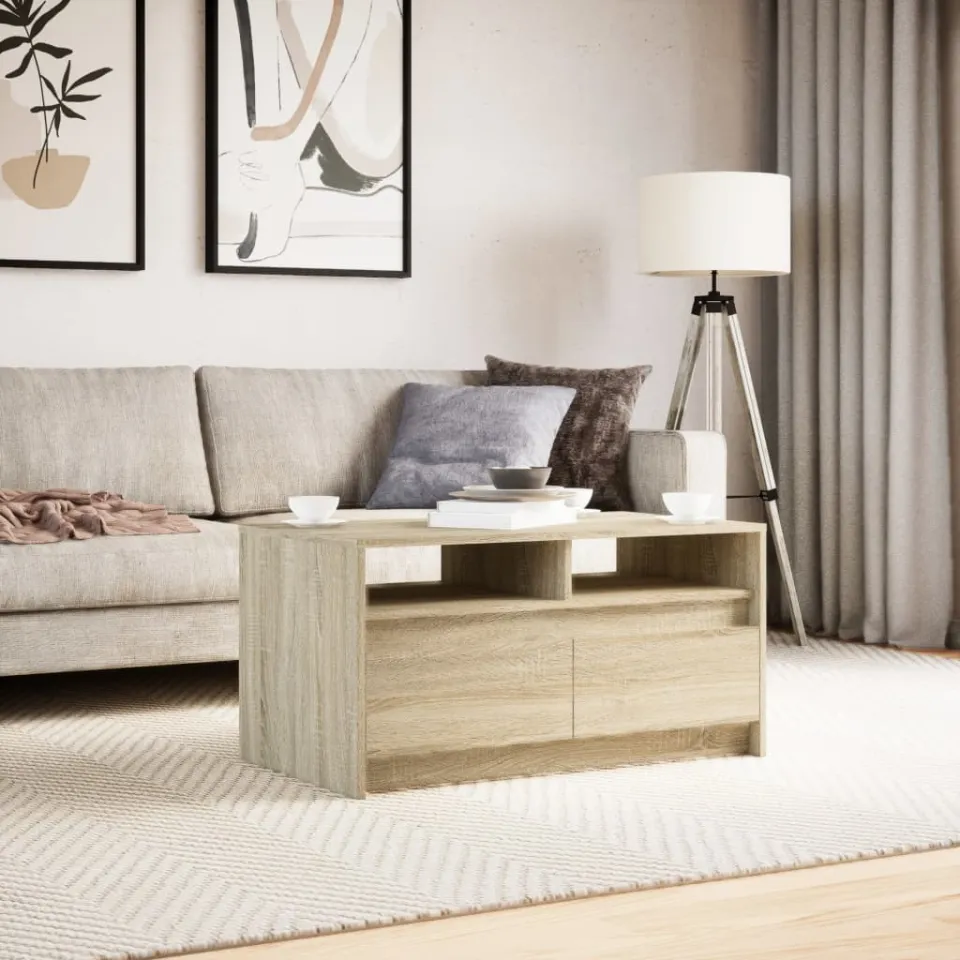 vidaXL Salontafel met LED-verlichting bewerkt hout sonoma eikenkleurig, foto 2