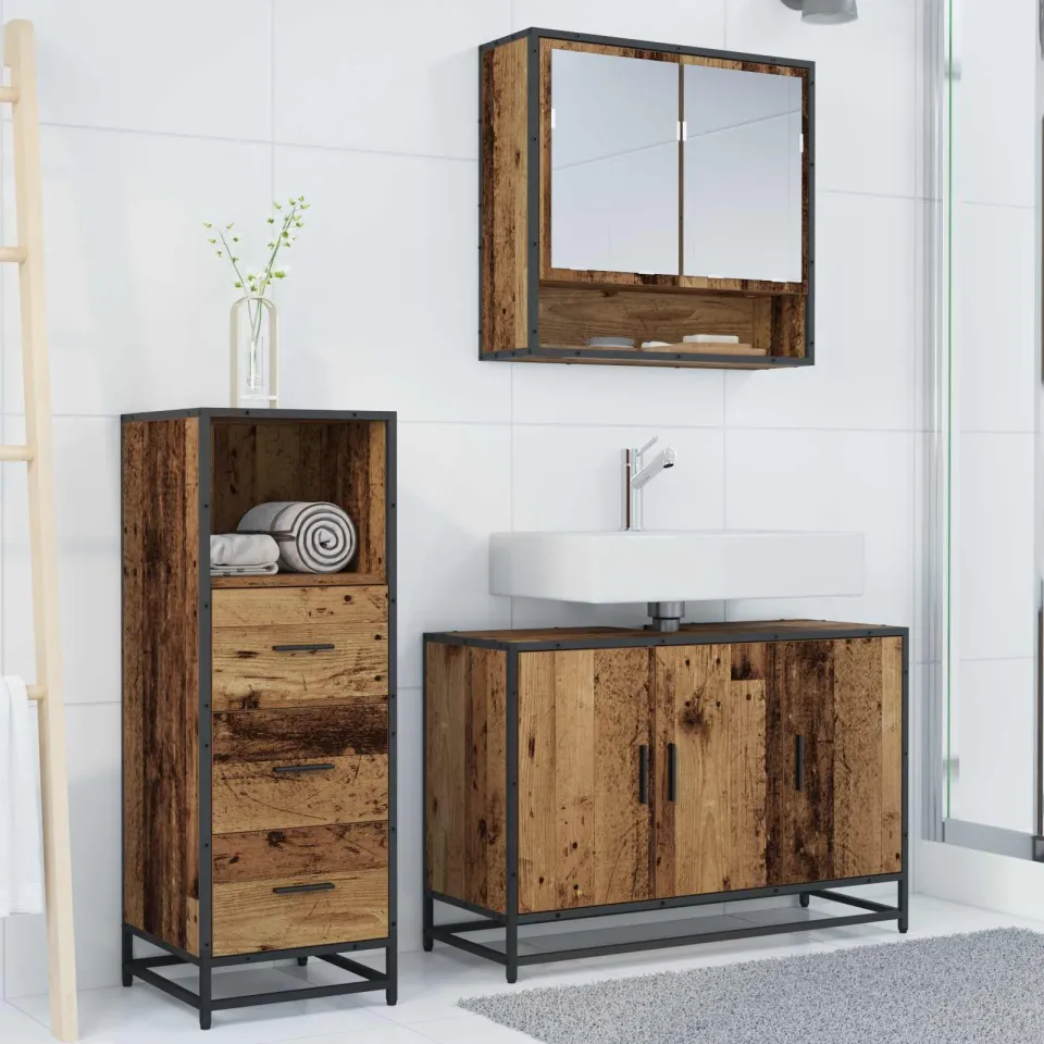 vidaXL Badkamermeubelset 3 st Oud Hout Bewerkt hout bruin, foto 3
