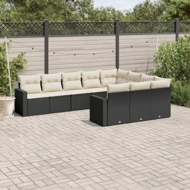 vidaXL 10-delige Loungeset met kussens poly rattan zwart, foto 2