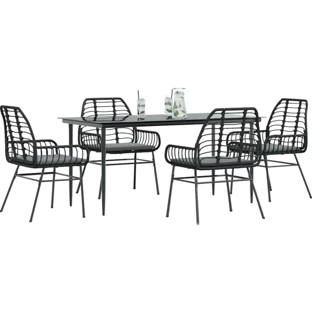 vidaXL 5-delige Tuinset met kussens poly rattan glas zwart