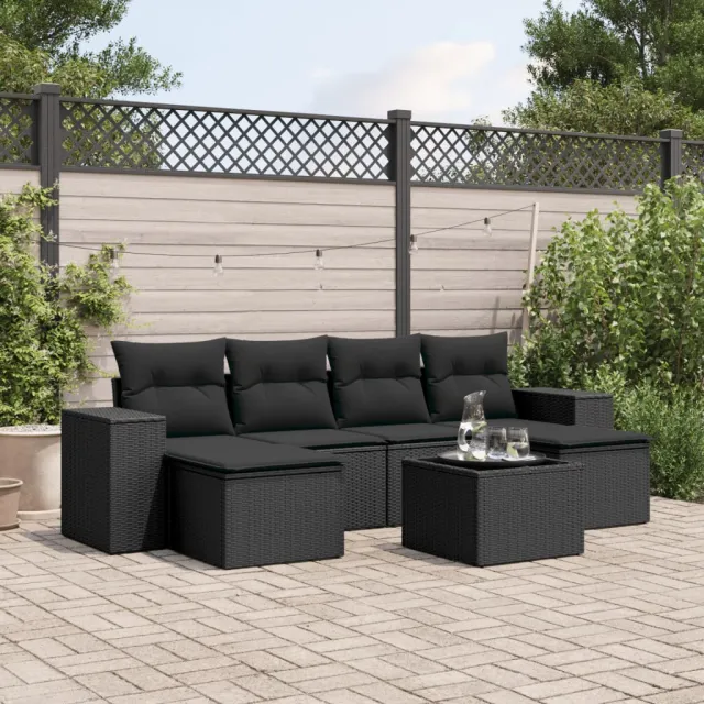 vidaXL 7-delige Loungeset met kussens poly rattan zwart, foto 2