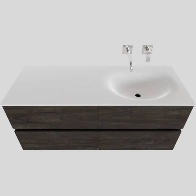 Boss & Wessing Badkamermeubel Solid Surface BWS Stockholm 120x46 cm Rechts Wood Dark Brown 4 Laden (0 kraangaten) Houtlook