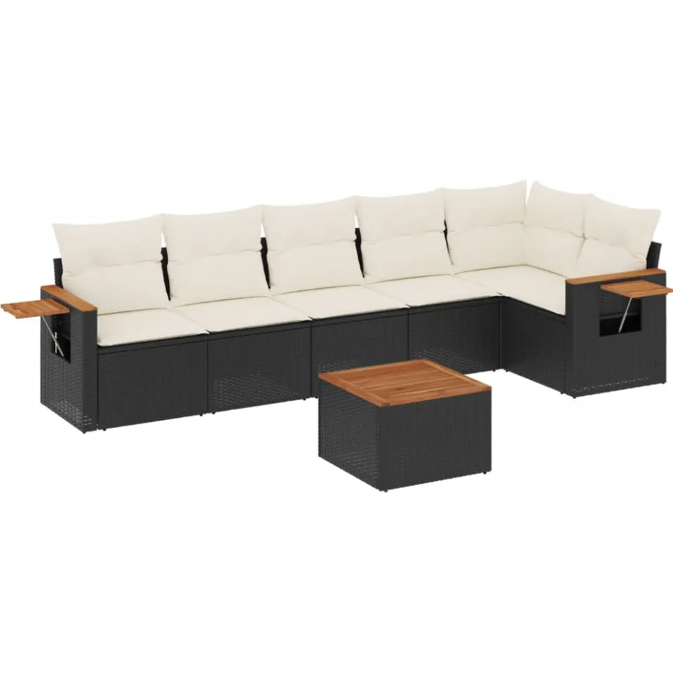 vidaXL 7-delige Loungeset met kussens poly rattan zwart, foto 3