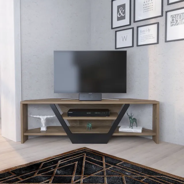 Decorotika TV Meubel Walnoot en Zwart 120 cm – Modern Televisiemeubel met Open Opbergruimte – Industrieel TV Kast met Planken – 120x35x37 cm Walnoot - Zwart