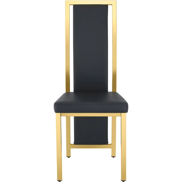 SONNENH Eetkamerstoelen set van 4 - Zwart PU-kunstleer - Goudkleurig metalen frame - Hoge rug - 109 cm Zwart met goudkleurig frame