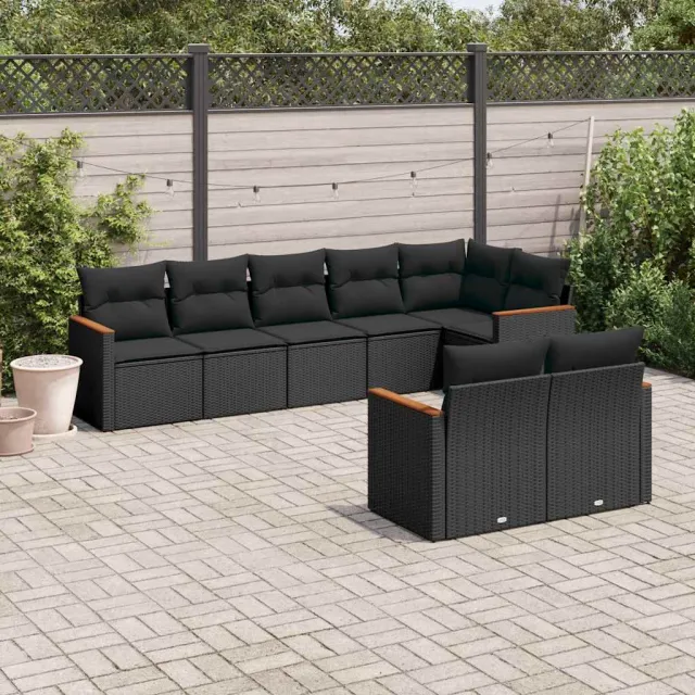 vidaXL 8-delige Loungeset met kussens poly rattan zwart, foto 2