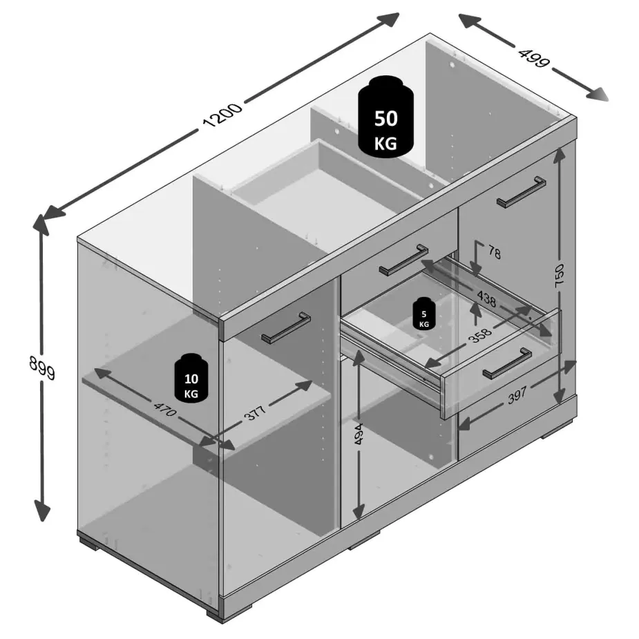 Dressoir Hermes beton grijs wit Grijs | Wit