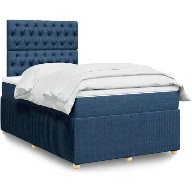vidaXL Boxspring met matras stof blauw 120x190 cm