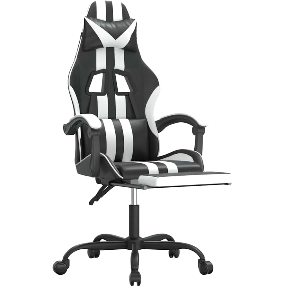 vidaXL Gamestoel draaibaar met voetensteun kunstleer zwart en wit, foto 4