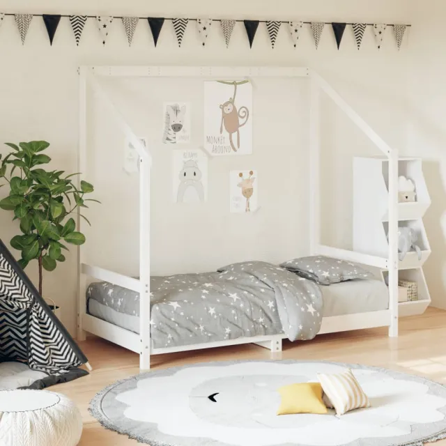 vidaXL Kinderbedframe 80x160 cm massief grenenhout wit, foto 2