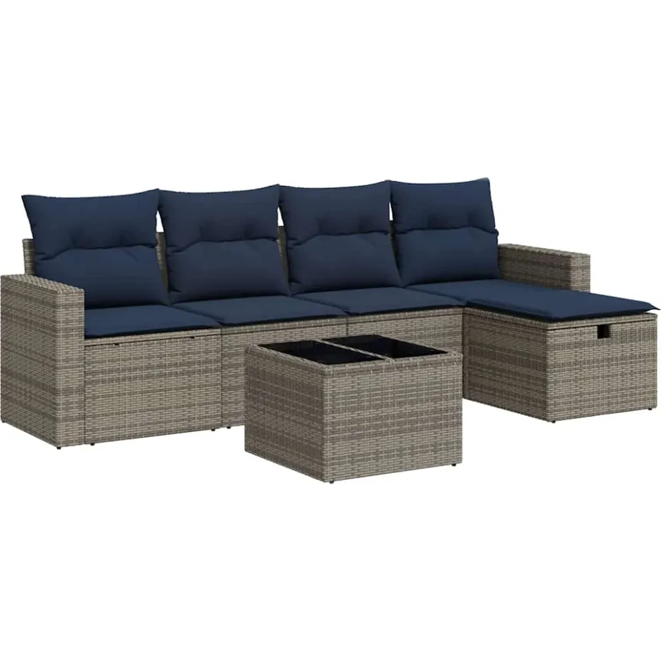 vidaXL 6-delige Loungeset met kussens poly rattan grijs, foto 3
