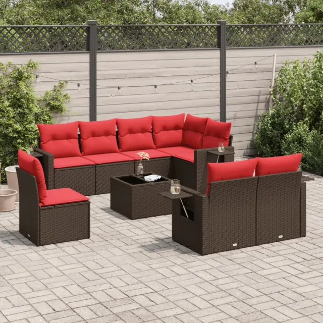 vidaXL 9-delige tuinbankset met kussens, bruin polyrotan, foto 2