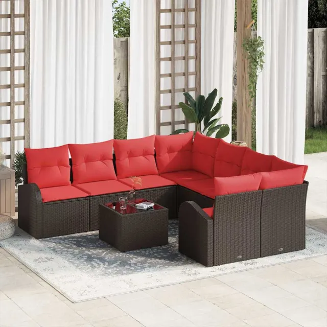 vidaXL Bankstel 9 st 8-Aantal zitplaatsen Bruin en Rood Polyester