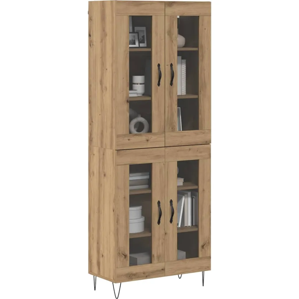 vidaXL Hoge kast Artisan Eiken 69,5 x 34 x 90 cm Bewerkt hout Bruin