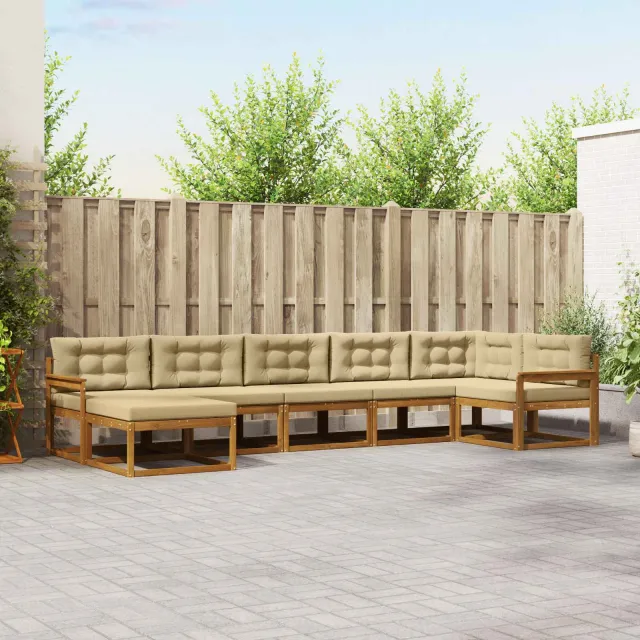 vidaXL Buiten bankenset 7 st 7-zits Natuurlijk en Beige