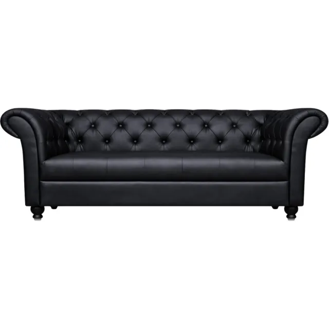 Meubeldistrict Chesterfield Bank 3-Zits - Curve Armleuningen - Zwart - Chesterfield - Sofa - Bankstel