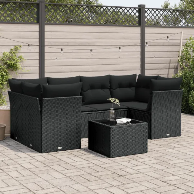 vidaXL 7-delige Loungeset met kussens poly rattan zwart, foto 2