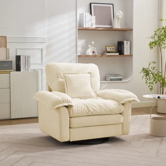 HAUSS SPOLE Fauteuil Draaibaar - Oversized Leesfauteuil Met Steunkussen - Voor Woonkamer Slaapkamer En Kinderkamer - Gestoffeerd - Beige