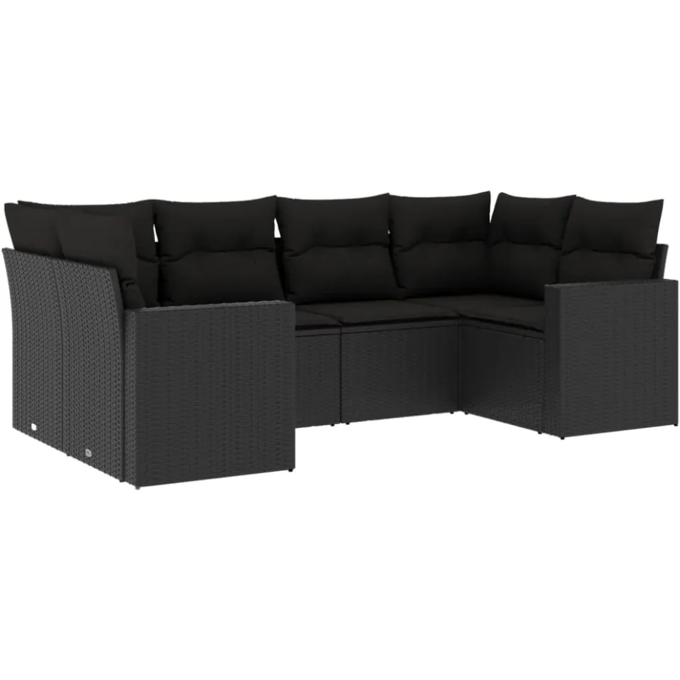 vidaXL 6-delige Loungeset met kussens poly rattan zwart, foto 3