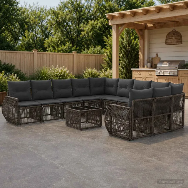 vidaXL Tuinbankenset 12 st Grijs en Donkergrijs poly rattan, foto 2