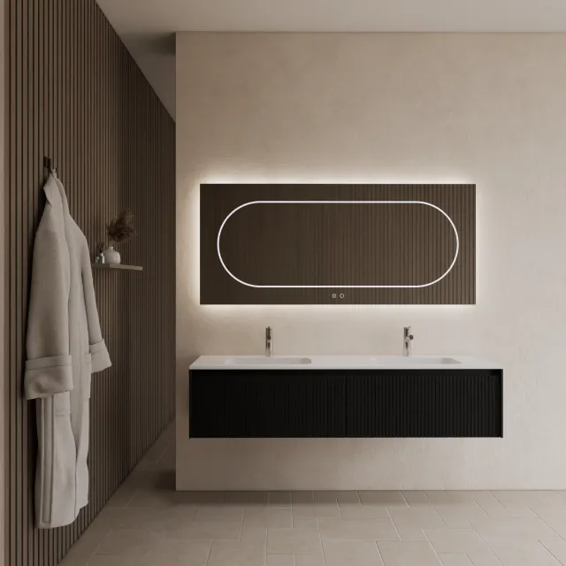 Gliss Design Badkamermeubel Gliss Design Timotheus 200 cm Black Veneer (Keuze Wastafel) Zwart