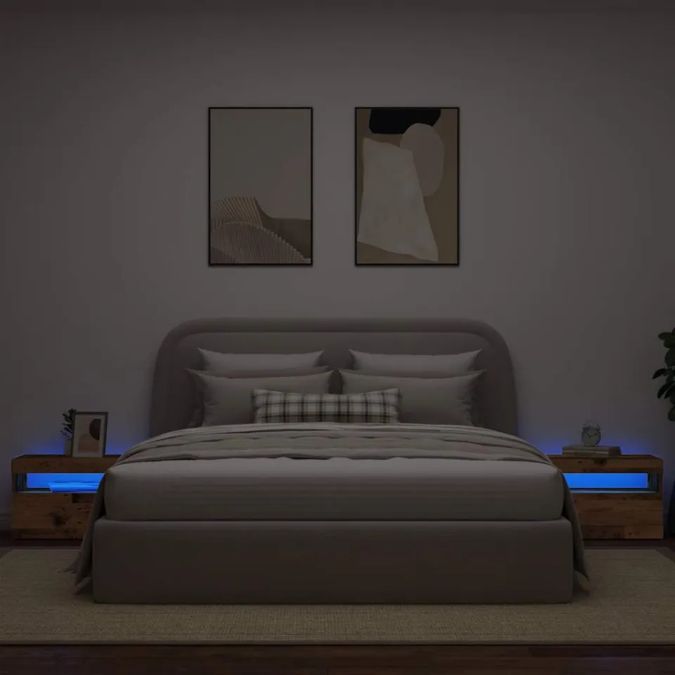 vidaXL Nachtkastje met LED 60x35x40 cm bewerkt hout oud hout bruin, foto 4