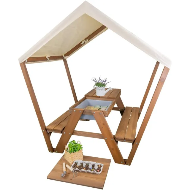 Imperatoris Klassieke Picknicktafel- Van Dik Hout- Picknicktafel voor kinderen - Houten Tuintafel- Campingtafel- voor Terras en Buiten -met dak- bruin