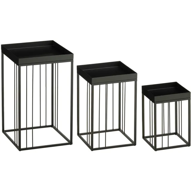 Mica Decorations Beth Bijzettafel – Set van 3 – Bijzettafels Woonkamer – Salontafel – Tafeltje – Koffietafel – Bijzettafeltjes Woonkamer IJzer – 30 x 30 x 50 cm – Zwart