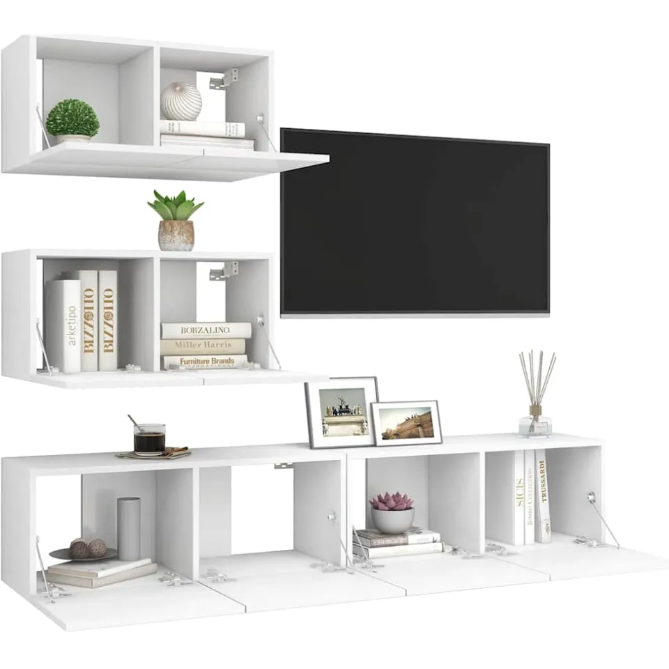 vidaXL 4-delige Tv-meubelset bewerkt hout wit, foto 3