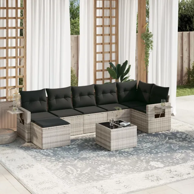 vidaXL 8-delige Loungeset met kussens poly rattan lichtgrijs grijs, foto 2