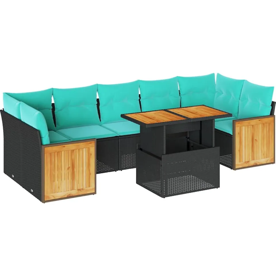 vidaXL 10-delige Loungeset met kussens poly rattan acacia zwart